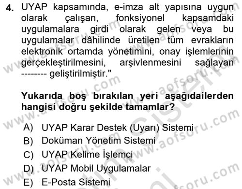 Mesleki Bilgisayar Ve Uyap Dersi 2022 - 2023 Yılı (Final) Dönem Sonu Sınav Soruları 4. Soru