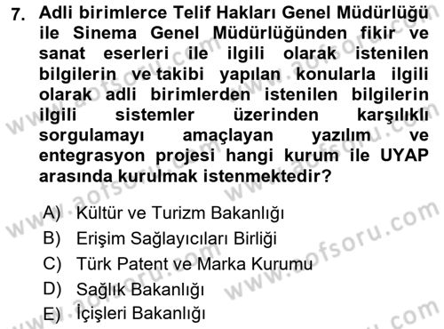 Mesleki Bilgisayar Ve Uyap Dersi 2022 - 2023 Yılı (Final) Dönem Sonu Sınav Soruları 7. Soru