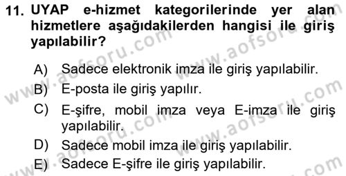 Mesleki Bilgisayar Ve Uyap Dersi 2022 - 2023 Yılı Yaz Okulu Sınav Soruları 11. Soru