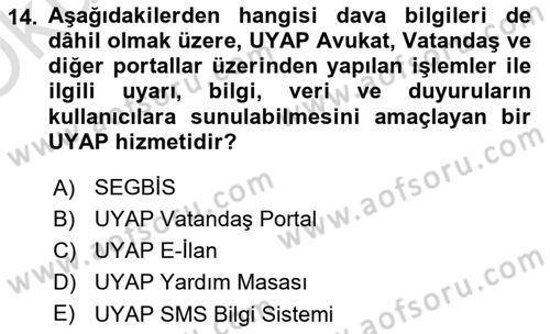 Mesleki Bilgisayar Ve Uyap Dersi 2022 - 2023 Yılı Yaz Okulu Sınav Soruları 14. Soru