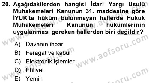 Mesleki Bilgisayar Ve Uyap Dersi 2022 - 2023 Yılı Yaz Okulu Sınav Soruları 20. Soru