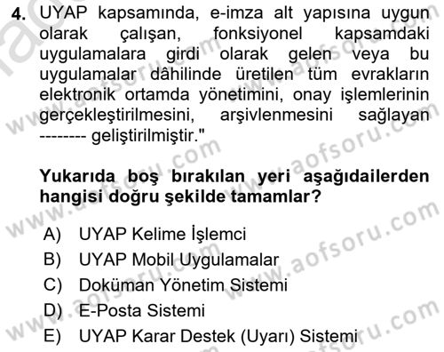 Mesleki Bilgisayar Ve Uyap Dersi 2022 - 2023 Yılı Yaz Okulu Sınav Soruları 4. Soru