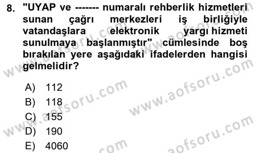 Mesleki Bilgisayar Ve Uyap Dersi 2022 - 2023 Yılı Yaz Okulu Sınav Soruları 8. Soru