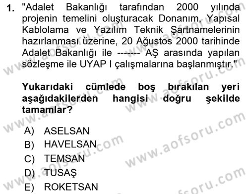 Mesleki Bilgisayar Ve Uyap Dersi 2023 - 2024 Yılı (Vize) Ara Sınav Soruları 1. Soru
