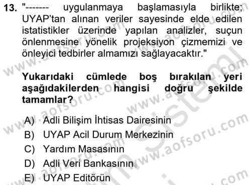 Mesleki Bilgisayar Ve Uyap Dersi 2023 - 2024 Yılı (Vize) Ara Sınav Soruları 13. Soru