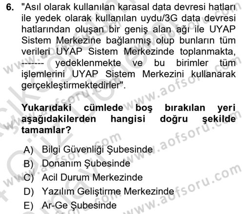 Mesleki Bilgisayar Ve Uyap Dersi 2023 - 2024 Yılı (Vize) Ara Sınav Soruları 6. Soru