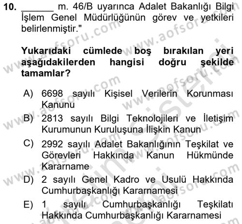 Mesleki Bilgisayar Ve Uyap Dersi 2023 - 2024 Yılı (Final) Dönem Sonu Sınav Soruları 10. Soru