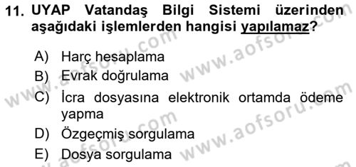 Mesleki Bilgisayar Ve Uyap Dersi 2023 - 2024 Yılı (Final) Dönem Sonu Sınav Soruları 11. Soru