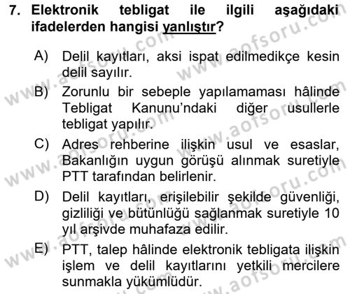 Mesleki Bilgisayar Ve Uyap Dersi 2023 - 2024 Yılı (Final) Dönem Sonu Sınav Soruları 7. Soru