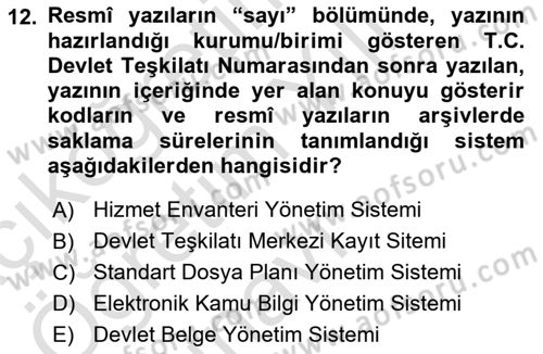 Mesleki Bilgisayar Ve Uyap Dersi 2023 - 2024 Yılı Yaz Okulu Sınav Soruları 12. Soru
