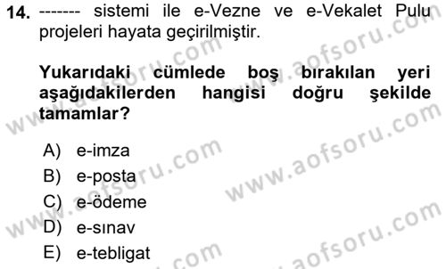 Mesleki Bilgisayar Ve Uyap Dersi 2023 - 2024 Yılı Yaz Okulu Sınav Soruları 14. Soru