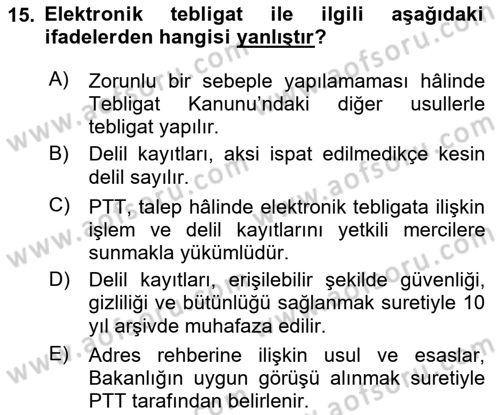 Mesleki Bilgisayar Ve Uyap Dersi 2023 - 2024 Yılı Yaz Okulu Sınav Soruları 15. Soru