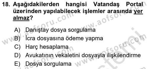 Mesleki Bilgisayar Ve Uyap Dersi 2023 - 2024 Yılı Yaz Okulu Sınav Soruları 18. Soru