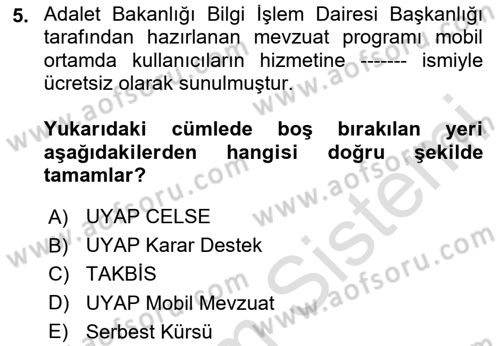 Mesleki Bilgisayar Ve Uyap Dersi 2023 - 2024 Yılı Yaz Okulu Sınav Soruları 5. Soru