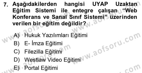 Mesleki Bilgisayar Ve Uyap Dersi 2023 - 2024 Yılı Yaz Okulu Sınav Soruları 7. Soru