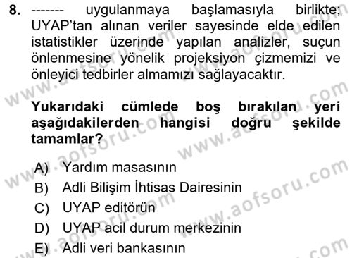 Mesleki Bilgisayar Ve Uyap Dersi 2023 - 2024 Yılı Yaz Okulu Sınav Soruları 8. Soru