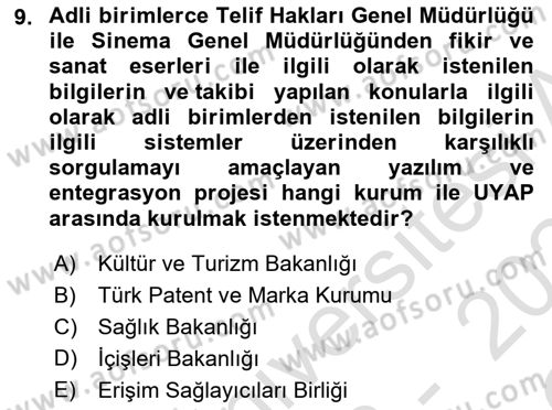 Mesleki Bilgisayar Ve Uyap Dersi 2023 - 2024 Yılı Yaz Okulu Sınav Soruları 9. Soru