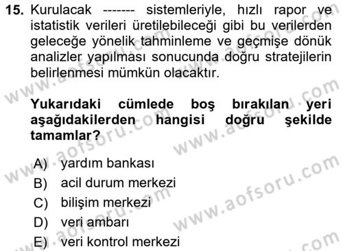 Mesleki Bilgisayar Ve Uyap Dersi 2024 - 2025 Yılı (Vize) Ara Sınav Soruları 15. Soru