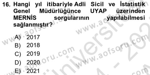 Mesleki Bilgisayar Ve Uyap Dersi 2024 - 2025 Yılı (Vize) Ara Sınav Soruları 16. Soru