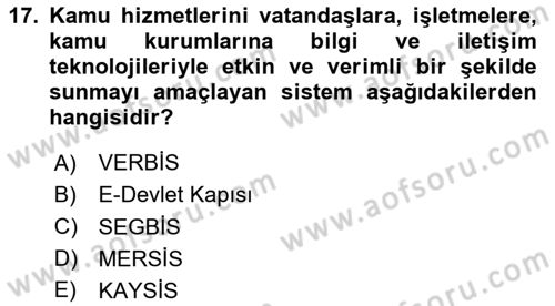 Mesleki Bilgisayar Ve Uyap Dersi 2024 - 2025 Yılı (Vize) Ara Sınav Soruları 17. Soru
