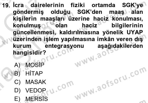 Mesleki Bilgisayar Ve Uyap Dersi 2024 - 2025 Yılı (Vize) Ara Sınav Soruları 19. Soru
