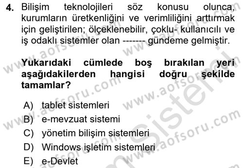 Mesleki Bilgisayar Ve Uyap Dersi 2024 - 2025 Yılı (Vize) Ara Sınav Soruları 4. Soru