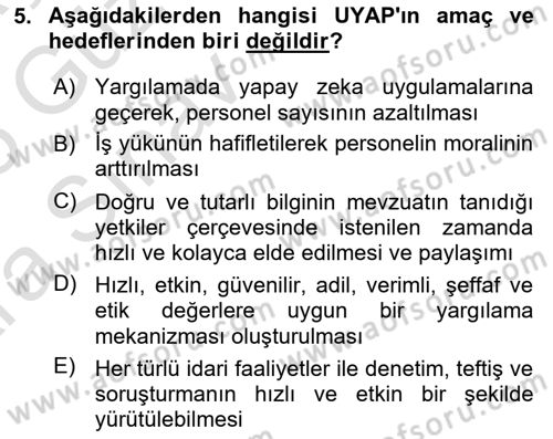 Mesleki Bilgisayar Ve Uyap Dersi 2024 - 2025 Yılı (Vize) Ara Sınav Soruları 5. Soru