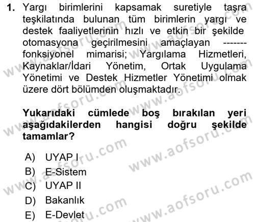 Mesleki Bilgisayar Ve Uyap Dersi 2024 - 2025 Yılı (Final) Dönem Sonu Sınav Soruları 1. Soru