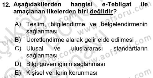 Mesleki Bilgisayar Ve Uyap Dersi 2024 - 2025 Yılı (Final) Dönem Sonu Sınav Soruları 12. Soru