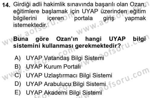 Mesleki Bilgisayar Ve Uyap Dersi 2024 - 2025 Yılı (Final) Dönem Sonu Sınav Soruları 14. Soru