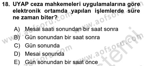 Mesleki Bilgisayar Ve Uyap Dersi 2024 - 2025 Yılı (Final) Dönem Sonu Sınav Soruları 18. Soru