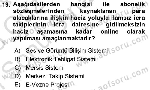 Mesleki Bilgisayar Ve Uyap Dersi 2024 - 2025 Yılı (Final) Dönem Sonu Sınav Soruları 19. Soru