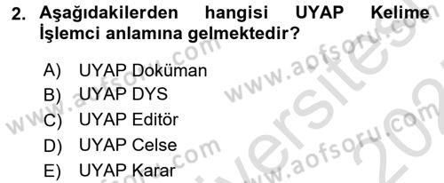 Mesleki Bilgisayar Ve Uyap Dersi 2024 - 2025 Yılı (Final) Dönem Sonu Sınav Soruları 2. Soru