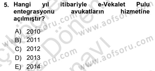 Mesleki Bilgisayar Ve Uyap Dersi 2024 - 2025 Yılı (Final) Dönem Sonu Sınav Soruları 5. Soru