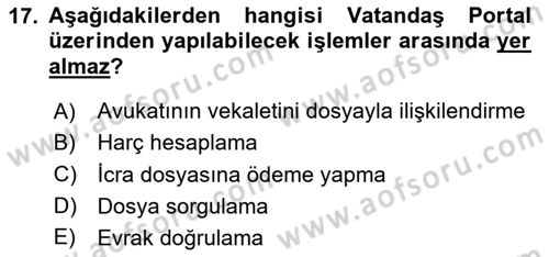 Mesleki Bilgisayar Ve Uyap Dersi 2024 - 2025 Yılı Yaz Okulu Sınav Soruları 17. Soru