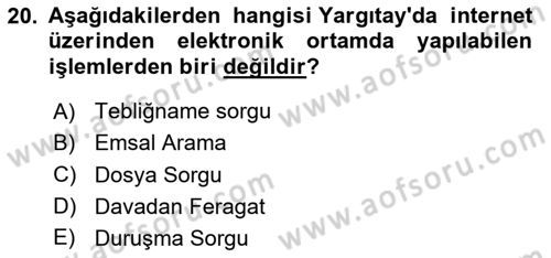 Mesleki Bilgisayar Ve Uyap Dersi 2024 - 2025 Yılı Yaz Okulu Sınav Soruları 20. Soru