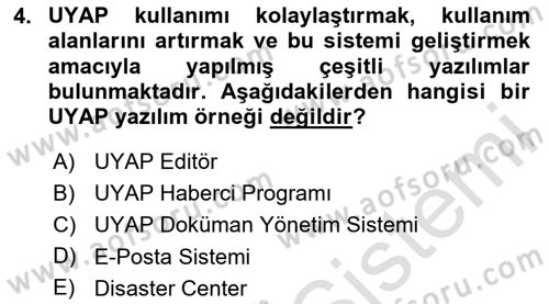 Mesleki Bilgisayar Ve Uyap Dersi 2024 - 2025 Yılı Yaz Okulu Sınav Soruları 4. Soru