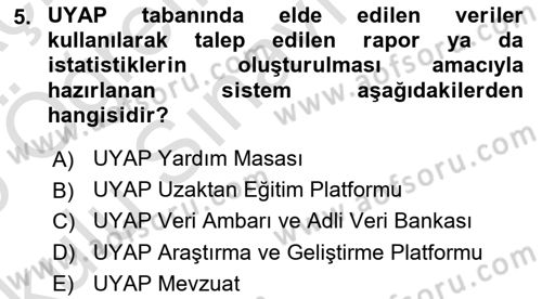 Mesleki Bilgisayar Ve Uyap Dersi 2024 - 2025 Yılı Yaz Okulu Sınav Soruları 5. Soru