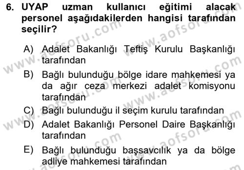 Mesleki Bilgisayar Ve Uyap Dersi 2024 - 2025 Yılı Yaz Okulu Sınav Soruları 6. Soru