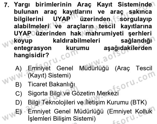 Mesleki Bilgisayar Ve Uyap Dersi 2024 - 2025 Yılı Yaz Okulu Sınav Soruları 7. Soru