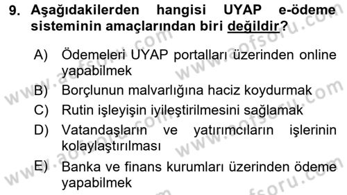 Mesleki Bilgisayar Ve Uyap Dersi 2024 - 2025 Yılı Yaz Okulu Sınav Soruları 9. Soru