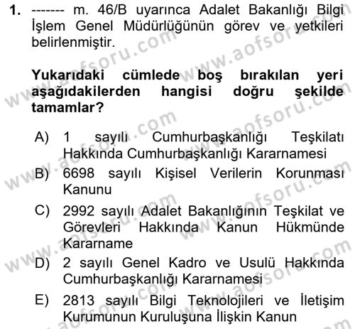 Mesleki Bilgisayar Ve Uyap Dersi 2025 - 2026 Yılı (Final) Dönem Sonu Sınav Soruları 1. Soru
