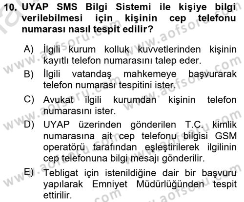 Mesleki Bilgisayar Ve Uyap Dersi 2025 - 2026 Yılı (Final) Dönem Sonu Sınav Soruları 10. Soru