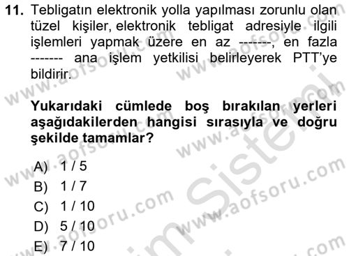Mesleki Bilgisayar Ve Uyap Dersi 2025 - 2026 Yılı (Final) Dönem Sonu Sınav Soruları 11. Soru