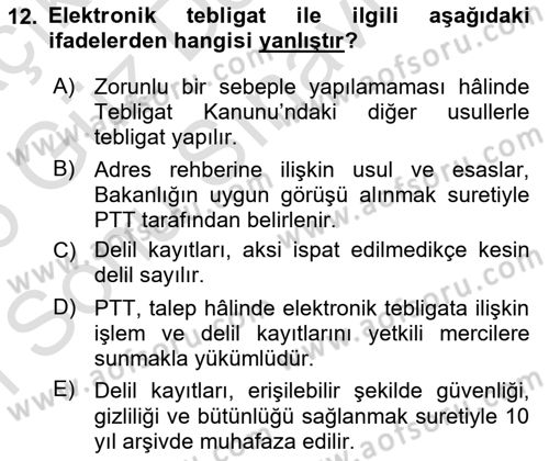 Mesleki Bilgisayar Ve Uyap Dersi 2025 - 2026 Yılı (Final) Dönem Sonu Sınav Soruları 12. Soru
