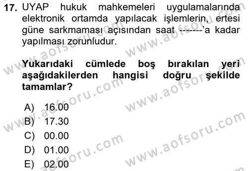 Mesleki Bilgisayar Ve Uyap Dersi 2025 - 2026 Yılı (Final) Dönem Sonu Sınav Soruları 17. Soru