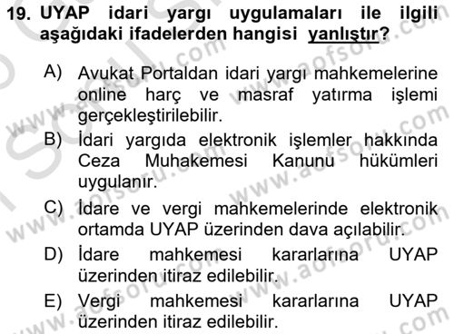 Mesleki Bilgisayar Ve Uyap Dersi 2025 - 2026 Yılı (Final) Dönem Sonu Sınav Soruları 19. Soru