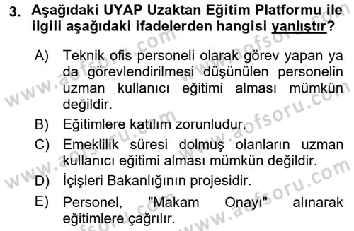 Mesleki Bilgisayar Ve Uyap Dersi 2025 - 2026 Yılı (Final) Dönem Sonu Sınav Soruları 3. Soru