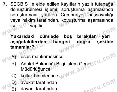 Mesleki Bilgisayar Ve Uyap Dersi 2025 - 2026 Yılı (Final) Dönem Sonu Sınav Soruları 7. Soru