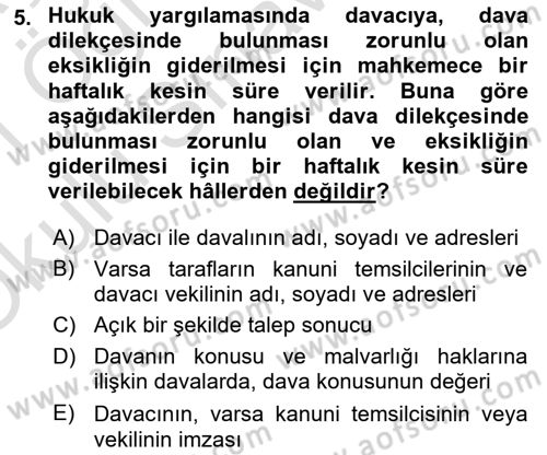 Temel Kalem Mevzuatı Bilgisi Dersi 2020 - 2021 Yılı Yaz Okulu Sınav Soruları 5. Soru